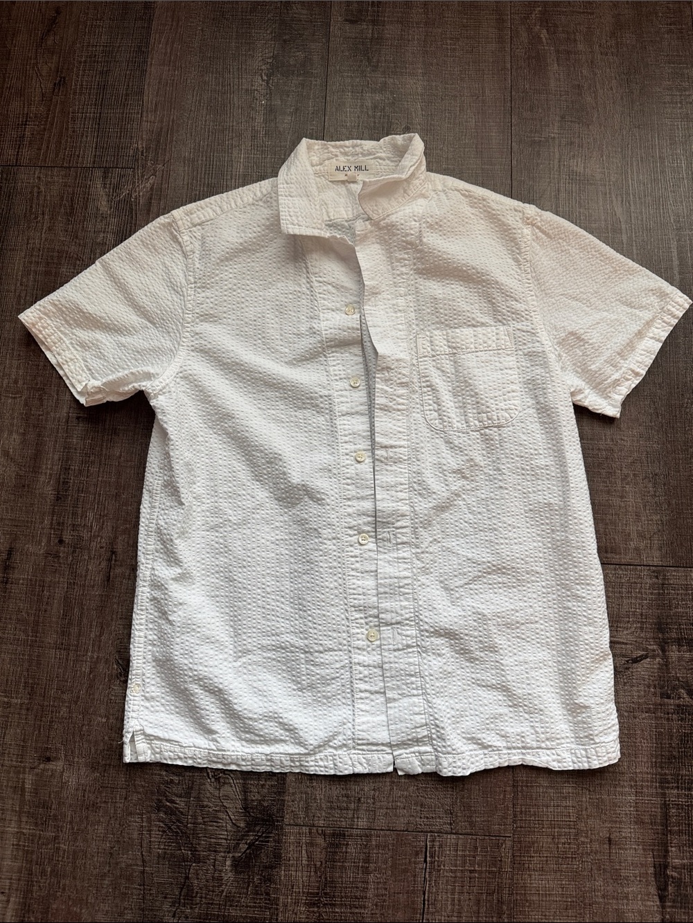 Alex Mill White Short-Sleeve Textured Button-Down Shirt